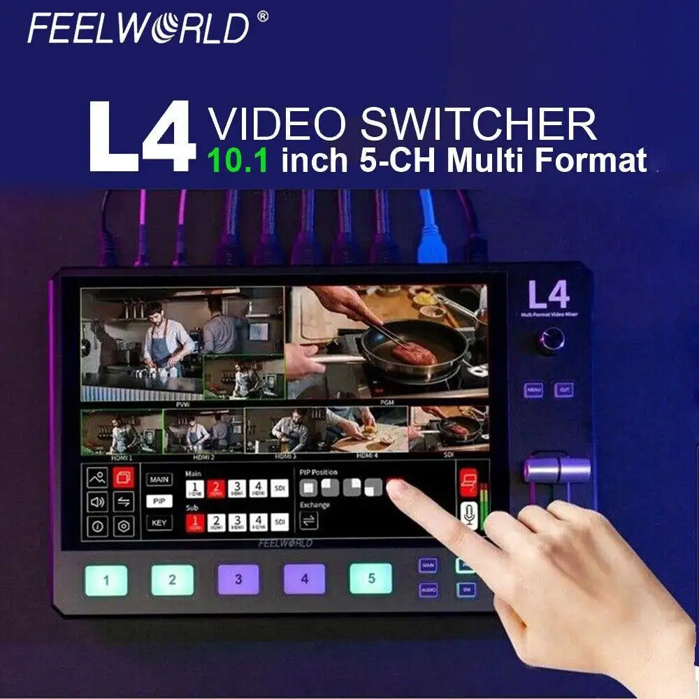 Видеопереключатель FEELWORLD L4 с сенсорным экраном 10 1 дюйма для прямой трансляции