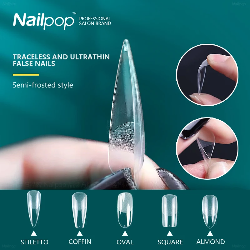 

Nailpop Nail Capsule Full Cover Fake Nail Art Tips Coffin Semi-Frosted Press on Nails Short False Tip Accessories Tool 120pcs