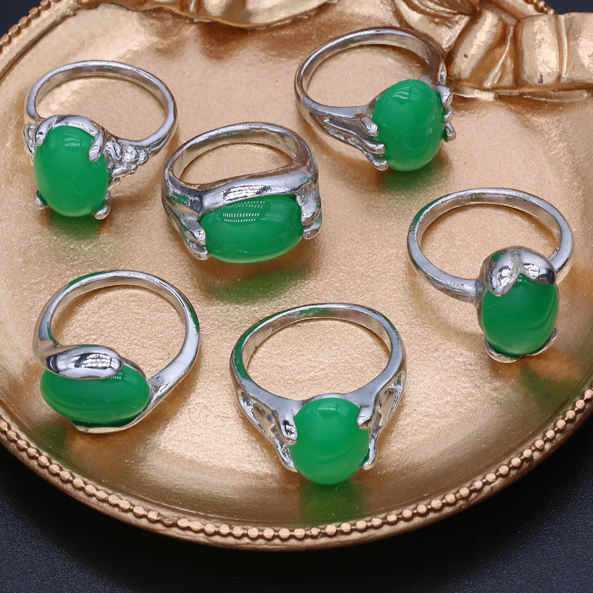 

Кольцо из натурального камня, малазийский драгоценный камень, нефрит, нержавеющая сталь, металлическое кольцо, обручальное кольцо, оригина...