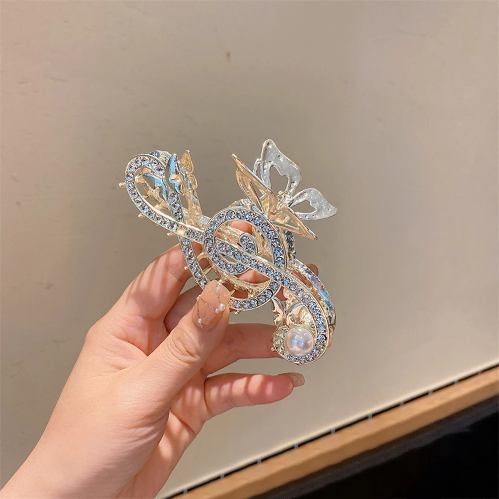 

Women Elegant Music Note Shape Hair Clips Luxury Rhinestone Decor Ponytail Claw Clip Accessories For Girl Jewelry Gifts Headwear
