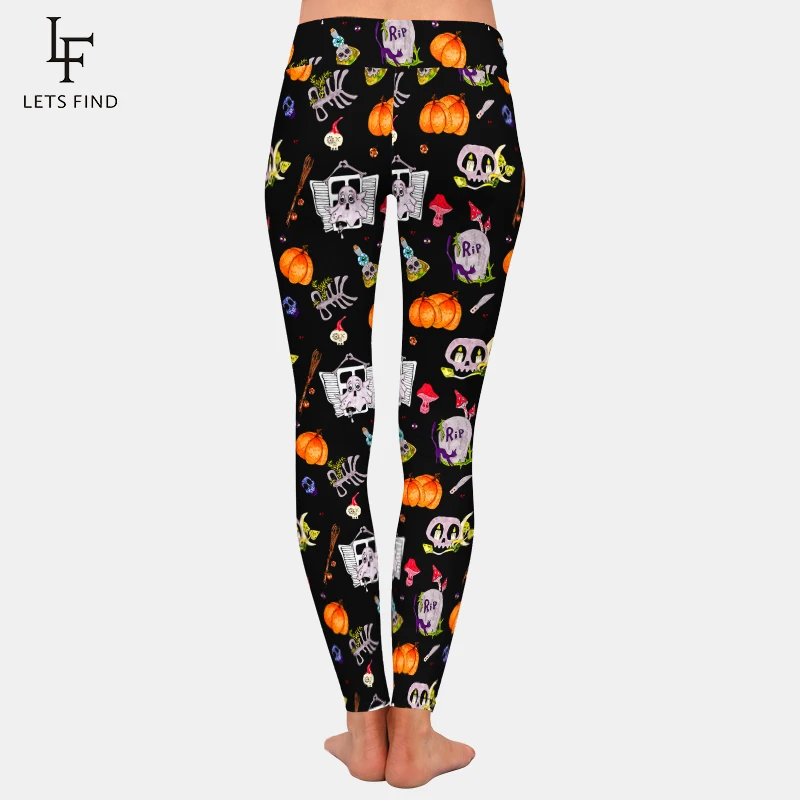 LETSFIND Fashion Happy Halloween Tombstones and Pumpkins Print Women Fitness Slim Legging New High Waist Soft Leggings