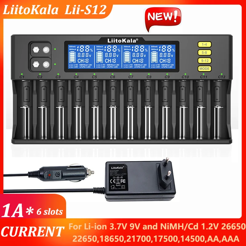 

Liitokala Lii-S12 Lii-600 Lii-500 PD2 PD4 Smart Battery Charger For 18650 3.7V 9V 26650 18350 16340 18500 14500 1.2V AA AAA