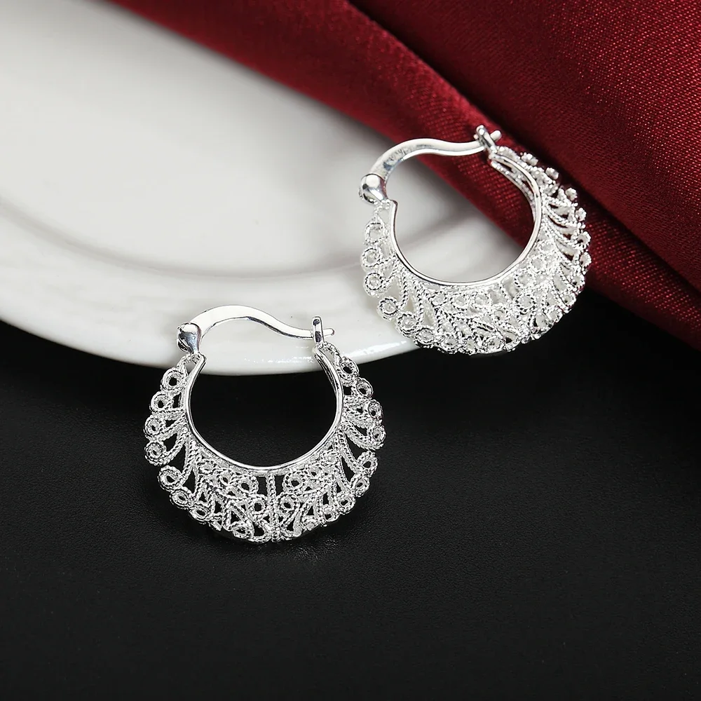 

Hot Pretty 925 Sterling Silver Hollow Carved Drop Earrings for Women Retro Trend Party Jewelry Christmas Gifts Wedding
