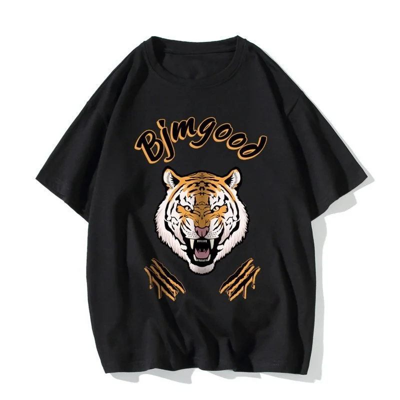 

Футболка Мужская/Женская хлопковая с коротким рукавом, брендовая Базовая футболка с графическим принтом головы тигра в стиле панк/готика, ...