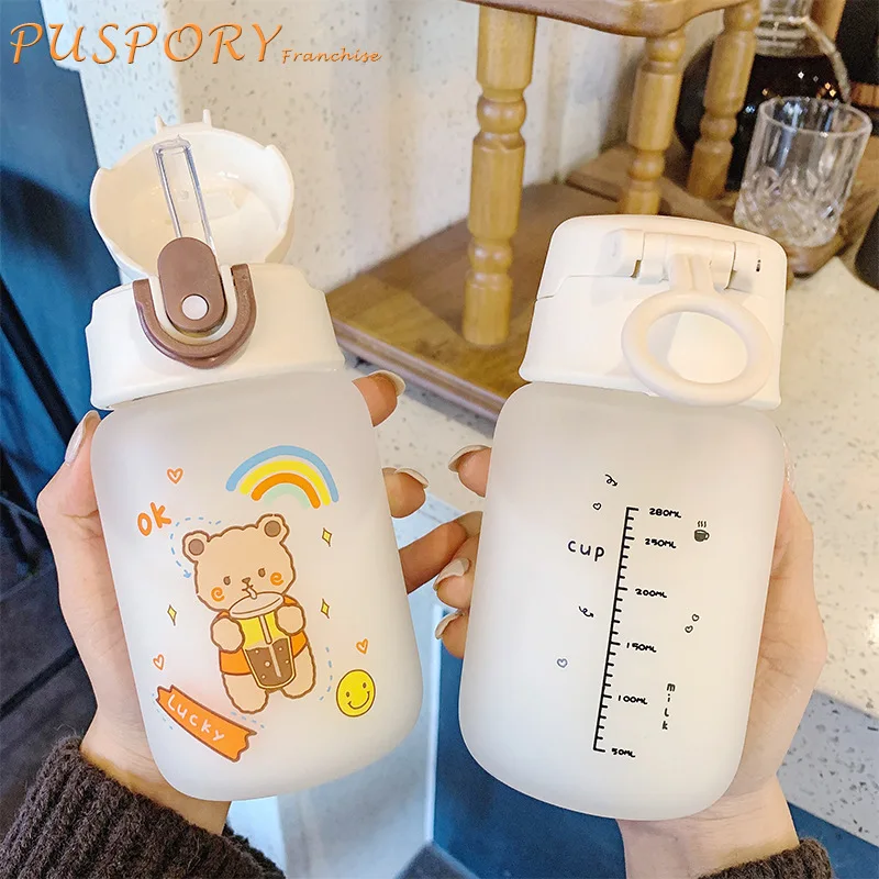 

Детская бутылка для питья, милая детская бутылка с мультяшным медведем, дорожная стеклянная фотовспышка с крючком, чайник для студентов