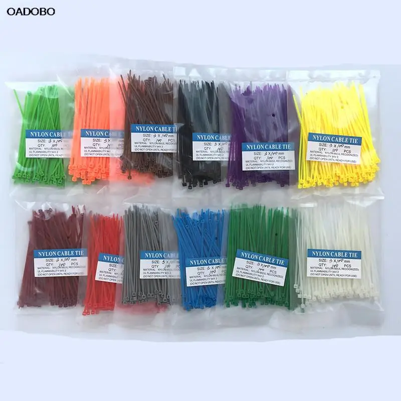 

100pcs/bag 8 Color 2.5mmx100mm 2.5mm*100mm Self-Locking Nylon Wire Cable Zip Ties Cable Ties White Black Organiser Fasten Cable