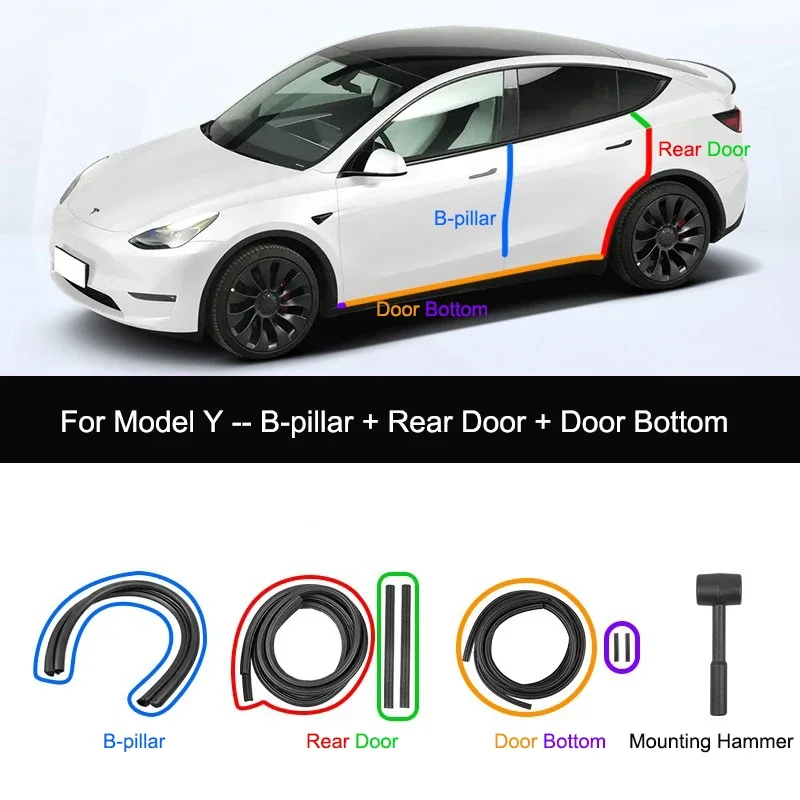 Для Tesla Model Y 2021-2024 комплект уплотнительных лент для двери, звукоизоляционный резиновый уплотнитель для модели 3, комплект уплотнений для стойки B, шумоподавление