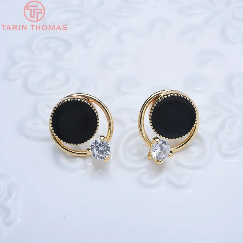 (2383) 6 шт. 13x15 мм 24-каратное золото латунь с цирконом капающее масло круглые