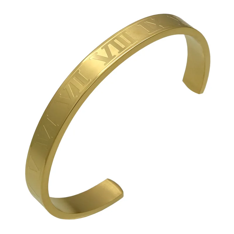 

Luxury Titanium Stainless Steel Bangle Roman Numerals Gold Color Cuff Bracelets Love Letter Men Women Open