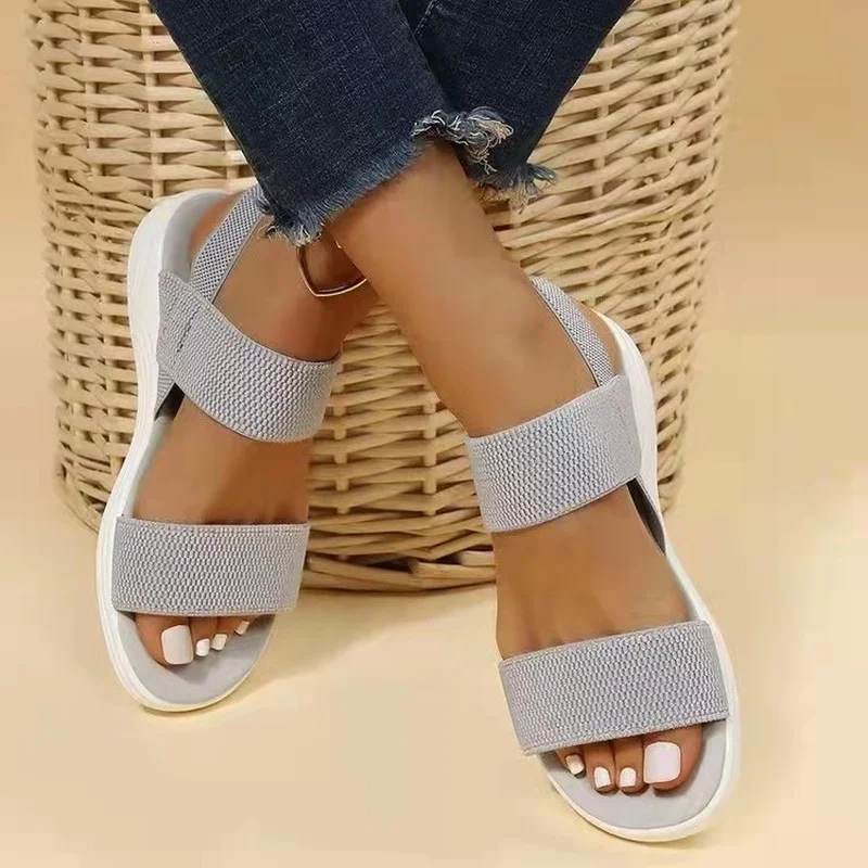 2023 Women Summer Fashion Sandals Mesh Casual Fish Mouth Sports Slipper Large Size Flying Woven Flat Shoes
