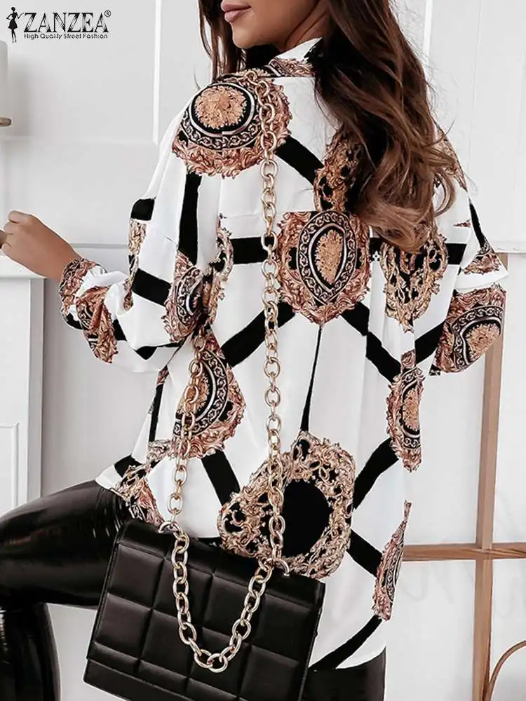 

Long Sleeve V-Neck High Low Hem Shirt ZANZEA Women Spring Floral Printed Blouse Femme Fashion Casual OL Holiday Tunic Blusas