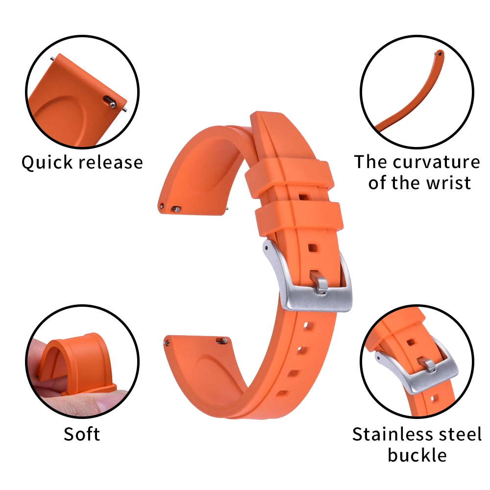 Premium Grade Vulcanized FKM Watch Strap 20mm 22mm 24mm Quick Release Fluorine Rubber Watchbands