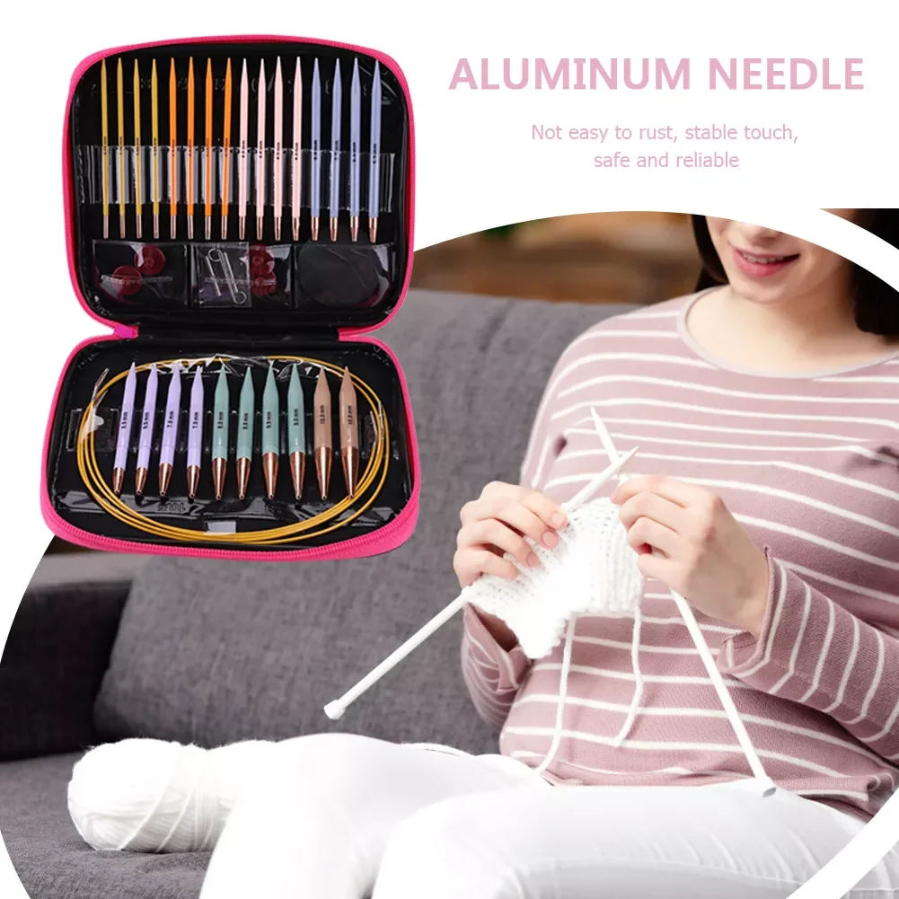 

13 Pair Crochet Hook Circular Knitting Needles Set with Case Plastic DIY Home Art Craft Weaving Sewing Stitches Tools
