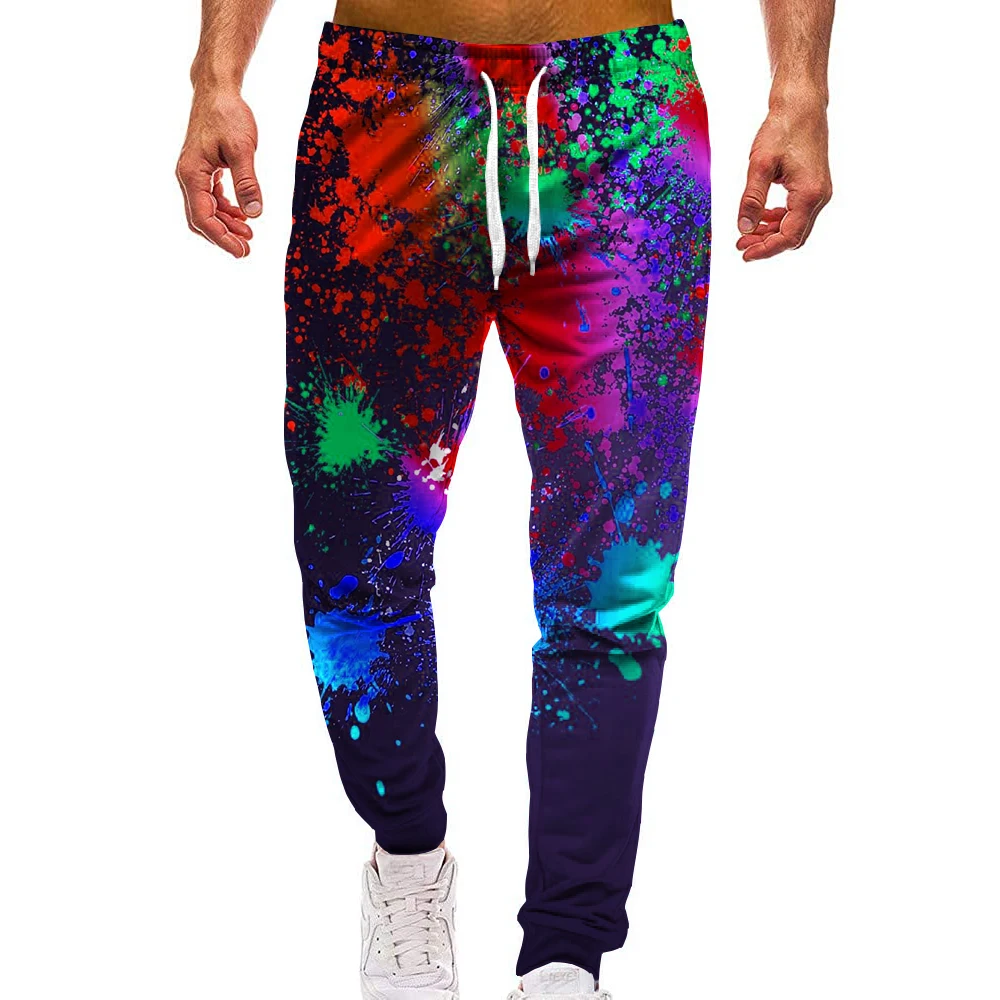 Unisex 3D Pattern Sports Rainbow Print Pants Casual Colorful Pigment Graphic Trousers Men/Women Sweatpants with Drawstring