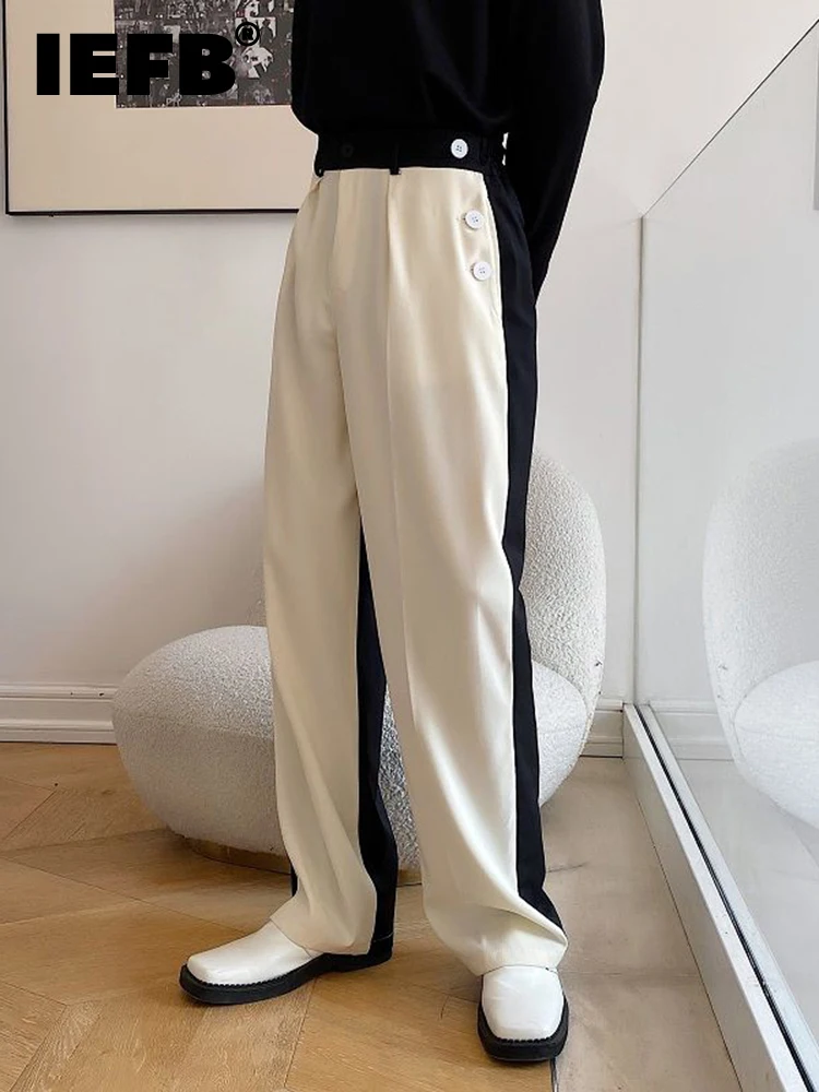 

IEFB New Personalized Contrast Color Temperament Men's Trousers Korean Loose Simple Wide Leg Pants 2022 Spring 9A1712