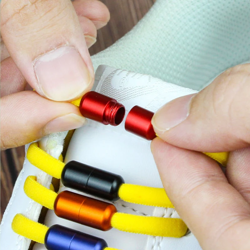 2Pcs Elastic Laces Clasps Metal Capsule Lock Buckles Tip Ends No Tie Shoelaces Tieless Elastic Lazy Shoelace Accessries