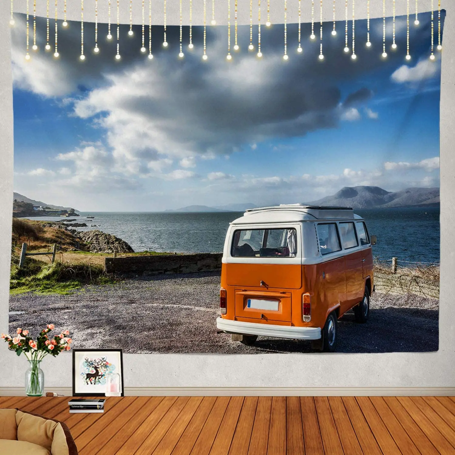 

Vintage Camper Large Tapestry Vintage Camper Wild Way Bus Hippie Wall Hanging Psychedelic Decorations Bedroom Lifestyle Blanket