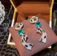 retro elegant high end ribbon bow colored diamonds strap earrings for women luxury fairy green zircon sweet fine jewelry