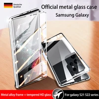 metal alloy magnetic case for samsung galaxy s22 s21 ultra s21 s22 plus 360%c2%b0 full encirclement hd glass prevention cover