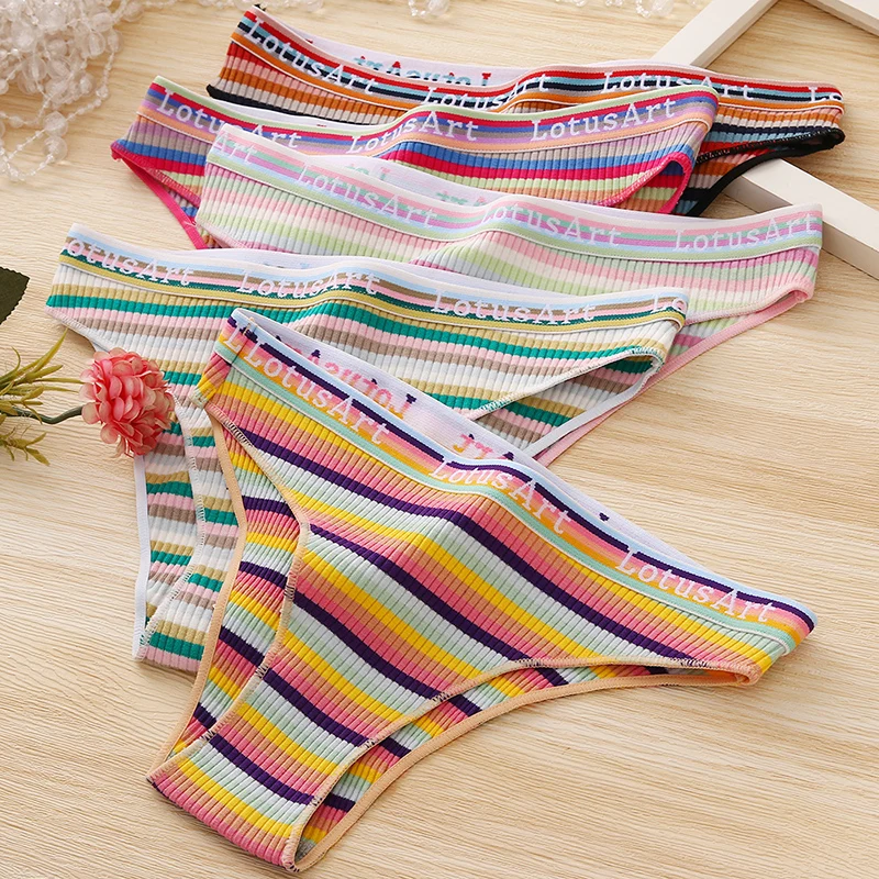 WarmSteps Cotton Women's Panties Hot Sale Striped Underwear Female Breathable Briefs Sexy Lingerie Sports Comfortable Underpants