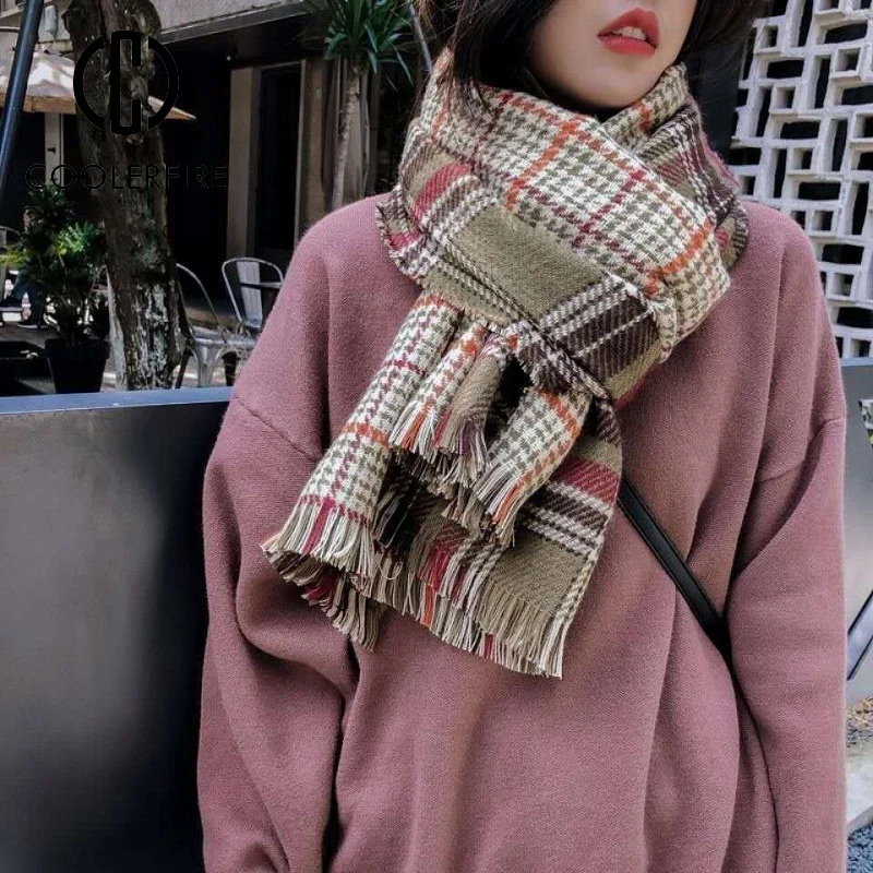 

Fashion Women Scarf Thicken Designer Keep Warm Casual Luxury Winter Women Cashmere Shawls Plaid Scarf Outdoor Foulard AC2207