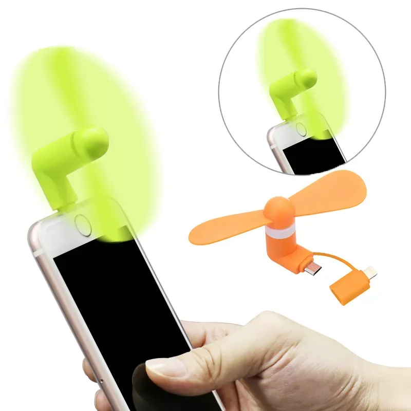 

Portable Mini 2 In 1 Mobile Phone Fan, Micro USB Adapter Type IOS Smartphone For Iphone Android Micro Hanldheld Cooling Fan