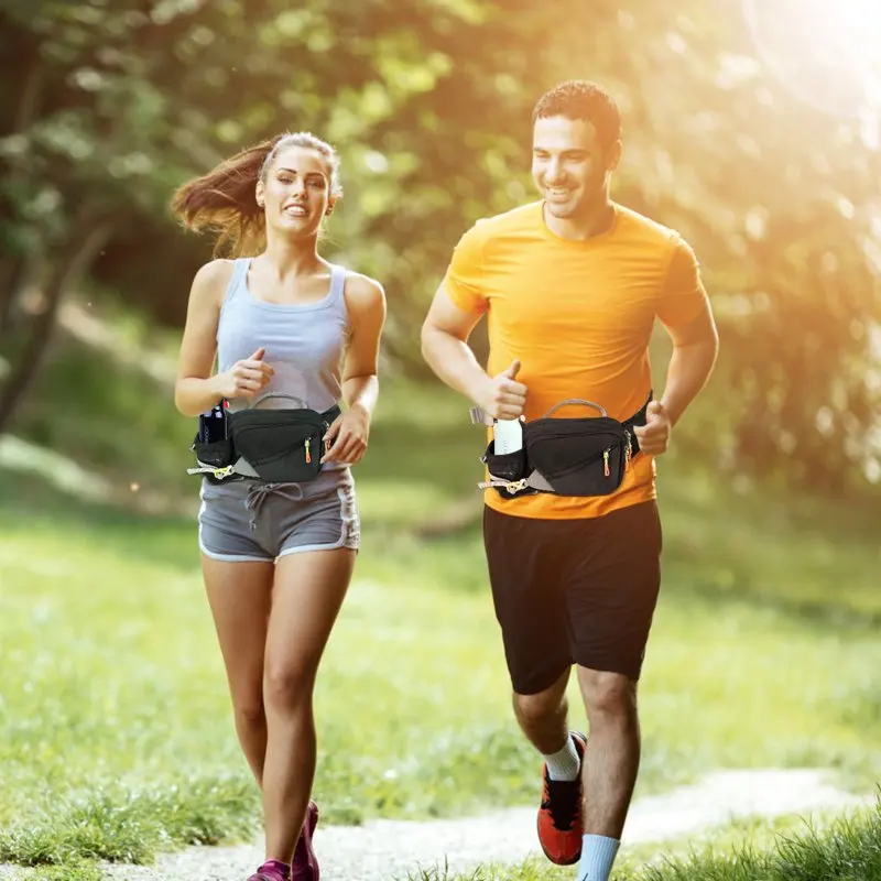 Fanny Pack,Waterproof Waist Bag with Water Bottle Holder&Adjustable Strap for Dog Walking Travel Sport Hiking(Black)