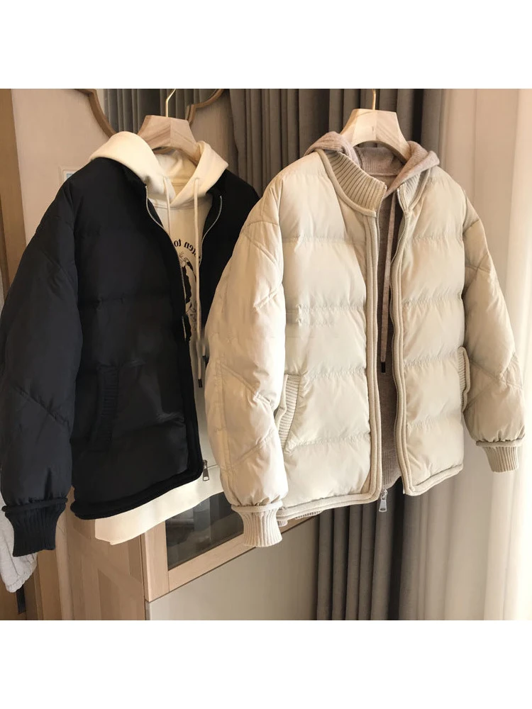 

Down Jackets For Women 2022 Winter Solid Color Long Sleeve Zip Up Jacket Woman Korean Fashion Loose Coats Female Casual Clothes