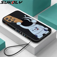for samsung galaxy s22 ultra s21 s20 fe s10 a52 a72 5g a51 a71 a50 a03s a21s shockproof cartoon astronauts lanyard case cover