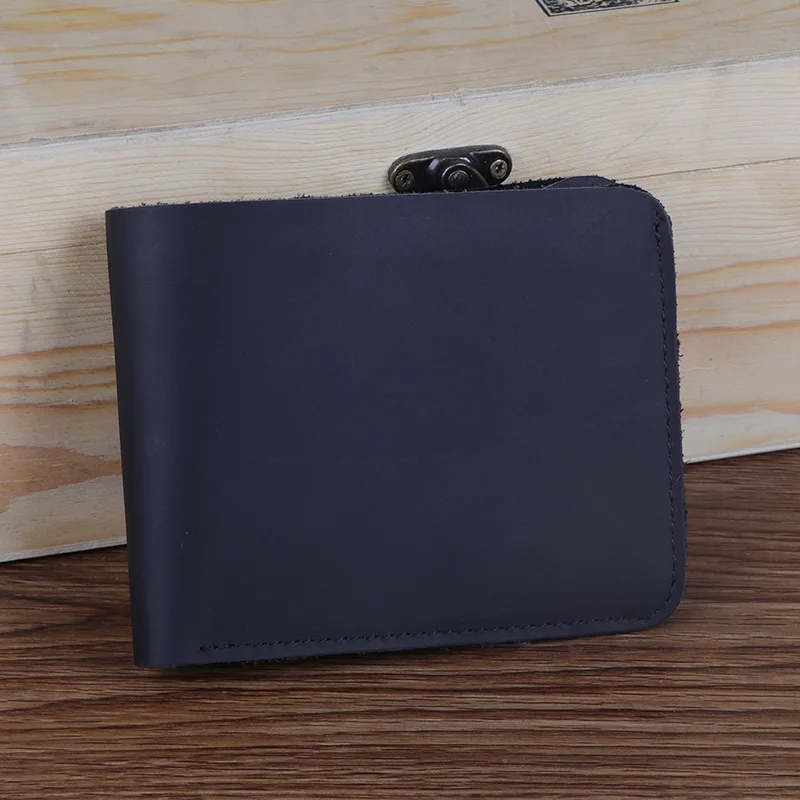 Top Grain Leather Wallet for Men Women Bifold Vintage Crazy Horse Leather Cards Holder Slim Front Pocket Wallet Short Purse