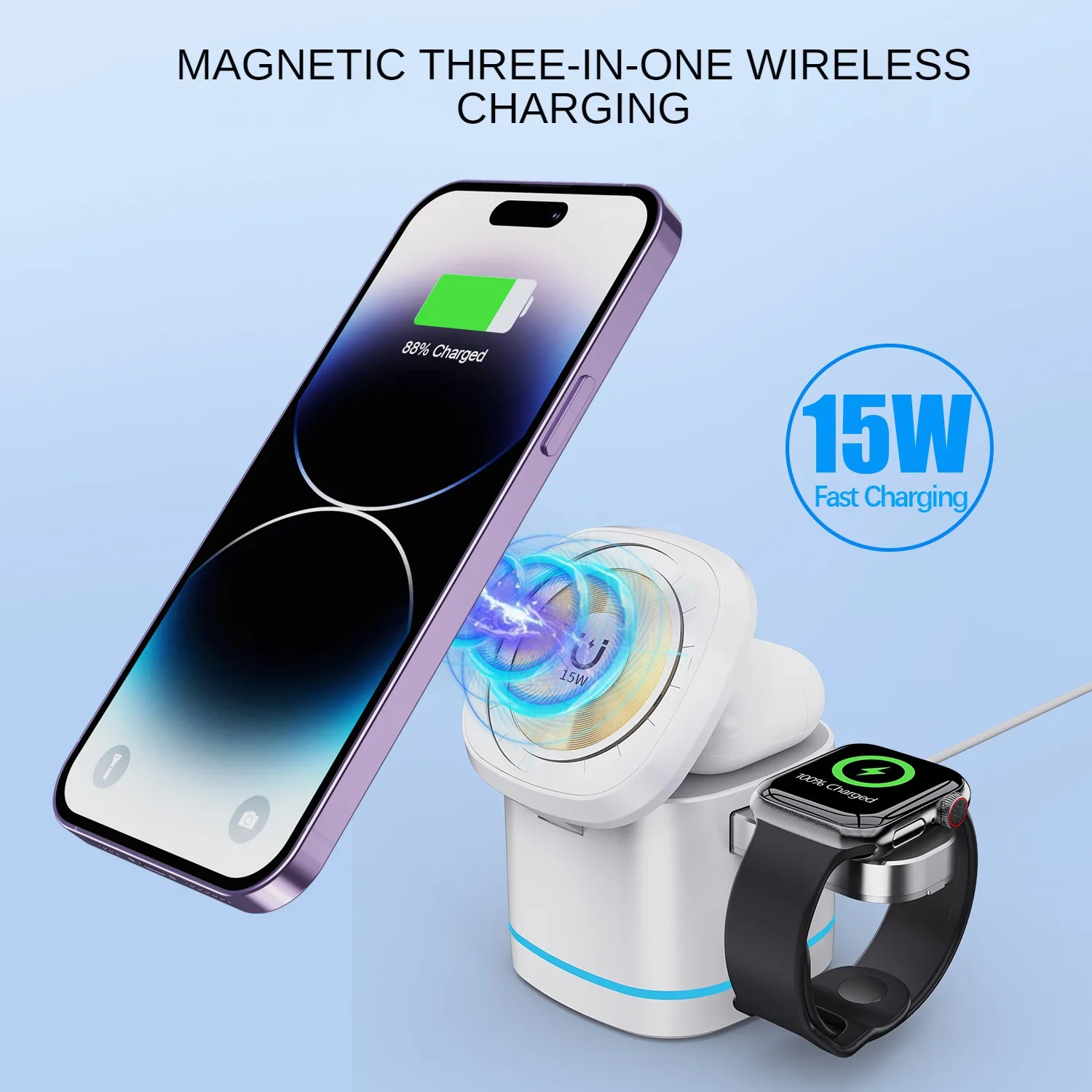 

Новое магнитное Беспроводное зарядное устройство MagSafe «Три в одном» подходит для многофункционального беспроводного зарядного устройства Apple 14