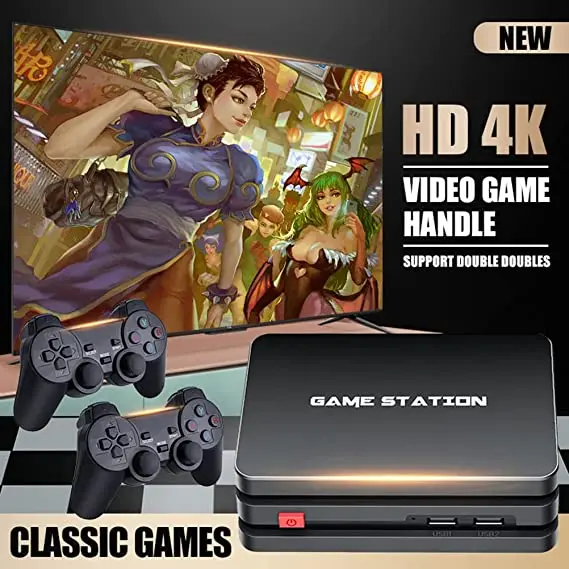 

Беспроводные Ретро игровые консоли 32G 64G 4K 2,4G беспроводные контроллеры ТВ игровая консоль поддержка PS1 PSP N64 FC Atari и т. д. 40 симуляторов