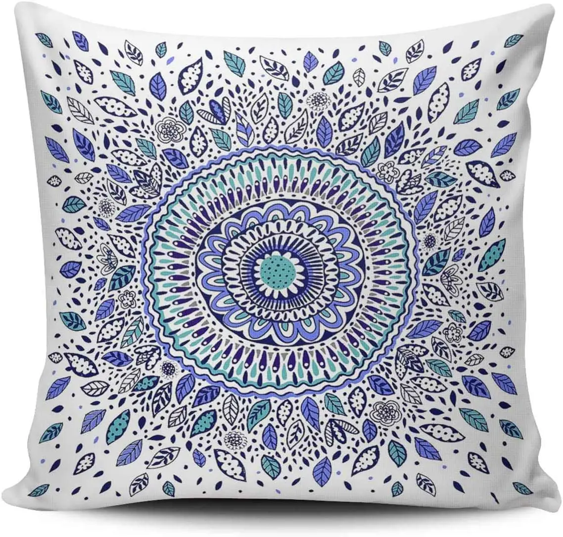 

Custom Royal Modern Blue and White Indigo Flowered Mandala Euro Square Pillowcase Zippered Printed
