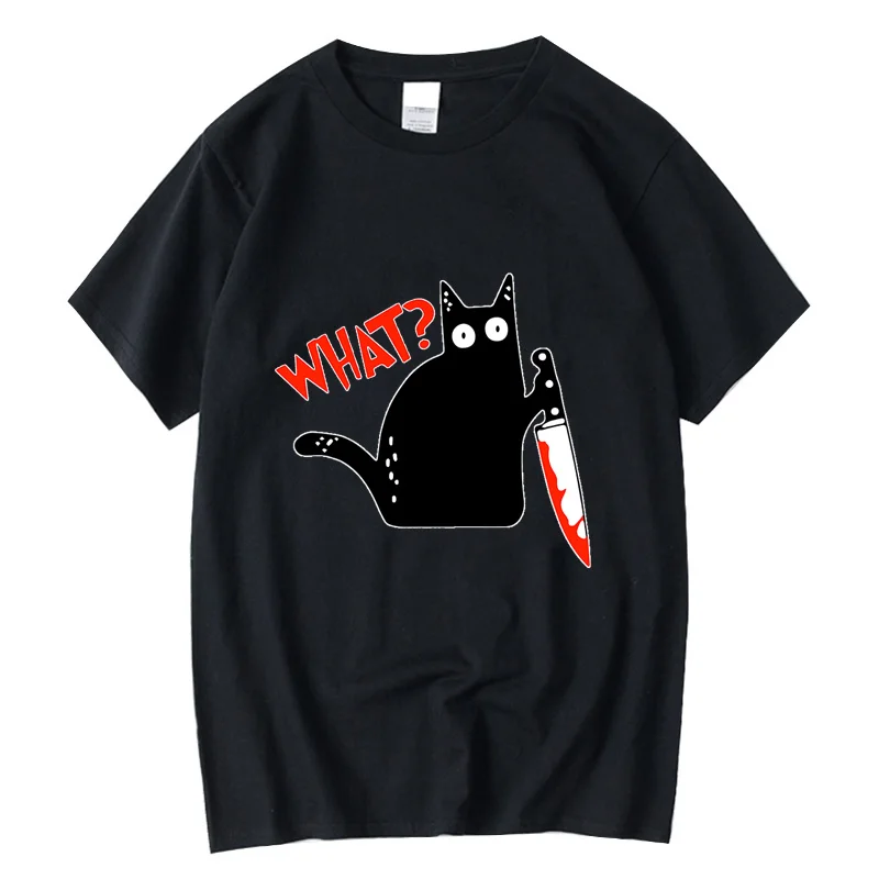 

XIN YI Men's T-shirt High Quality 100% cotton Funny Knife Cat printing casual cool loose o-neck graphic t shirts for men tops