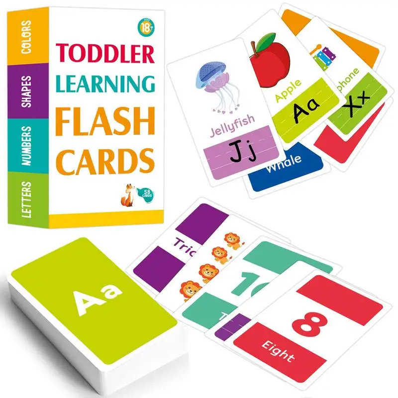 

58PCS Waterproof Flashcards Learn Letters Colors Numbers Shapes Animals Educational Preschool Toddler Flashcards Toy For Kids