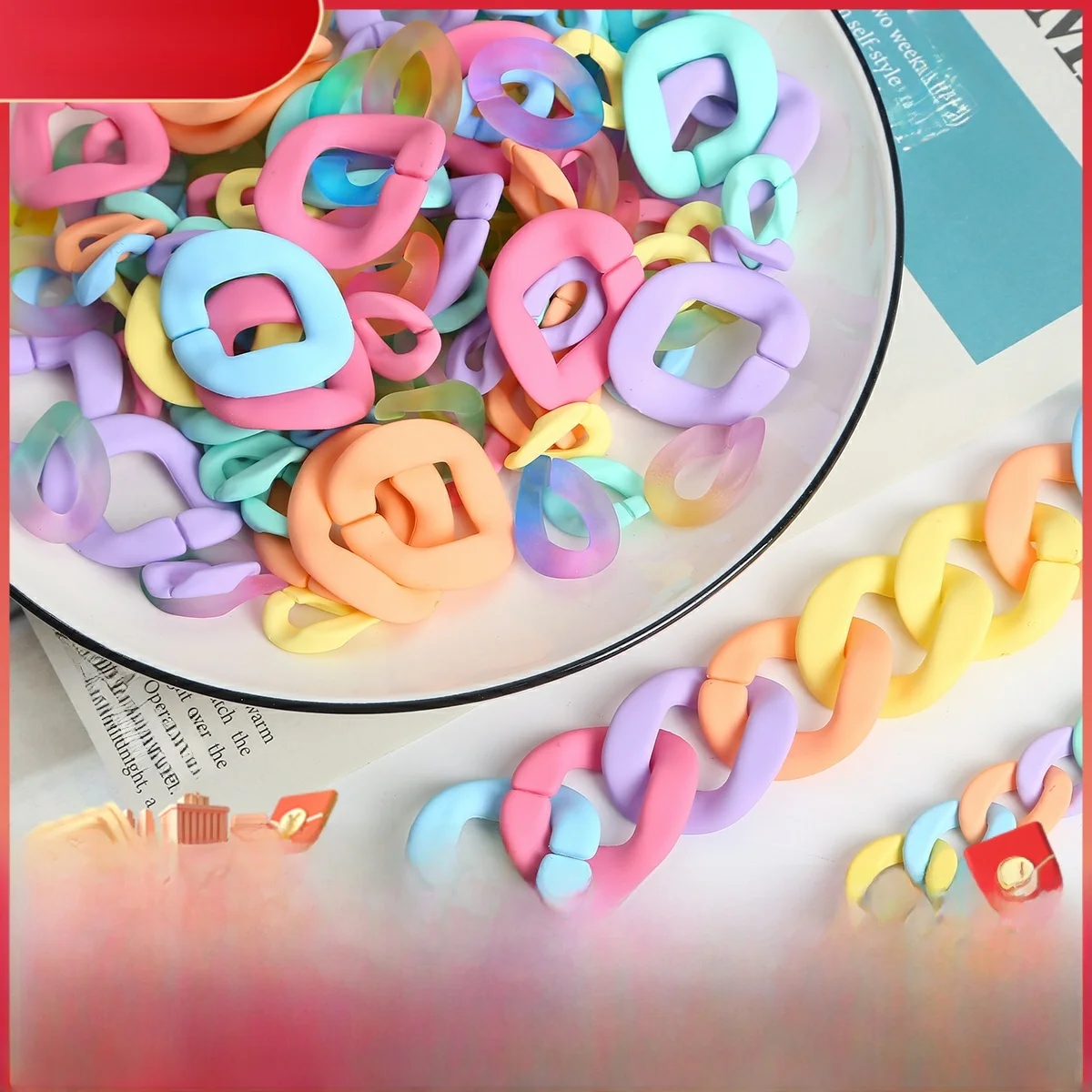 0 акриловая прозрачная двухцветная открытая цепочка ручной работы сумка-цепочка