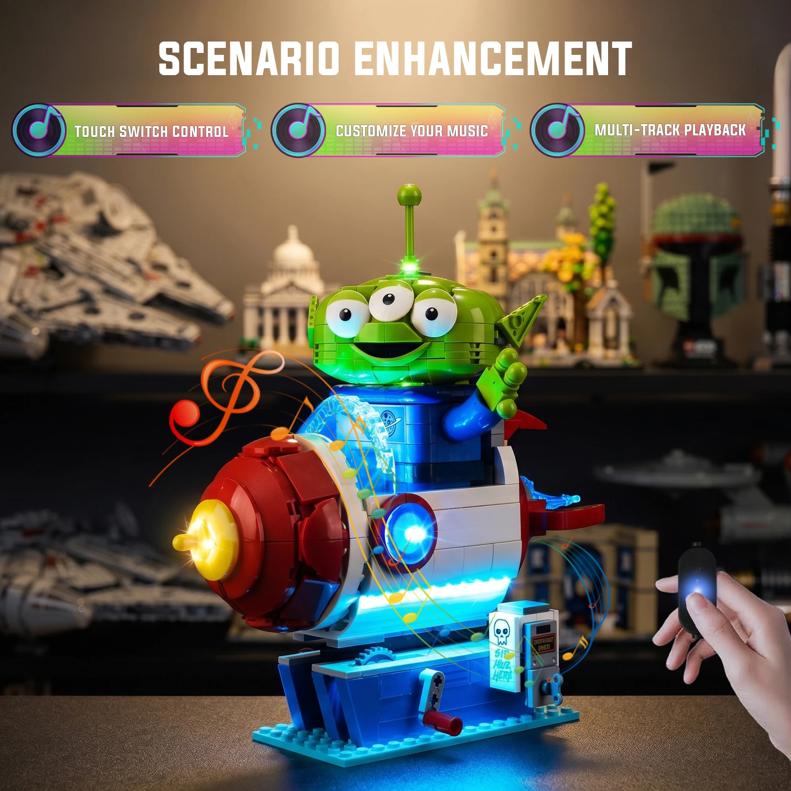 Фото Набор светодиодного освещения, подходящий для конструктора LEGO Alien with Pizza Planet Rocket Ride 43307 №4