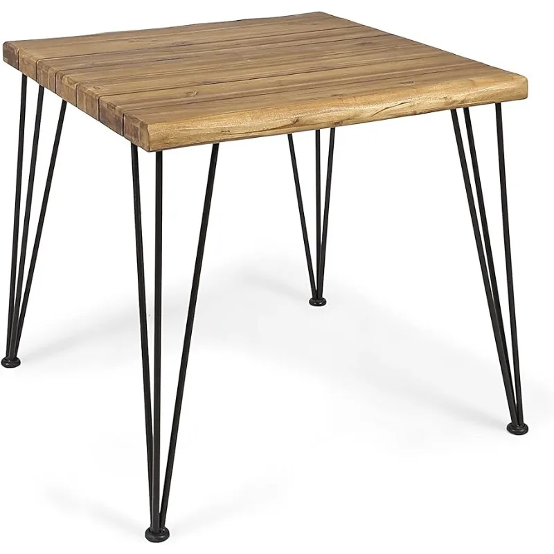 

Audrey Indoor Industrial Acacia Wood Dining Table, Teak Finish, Rustic Metal