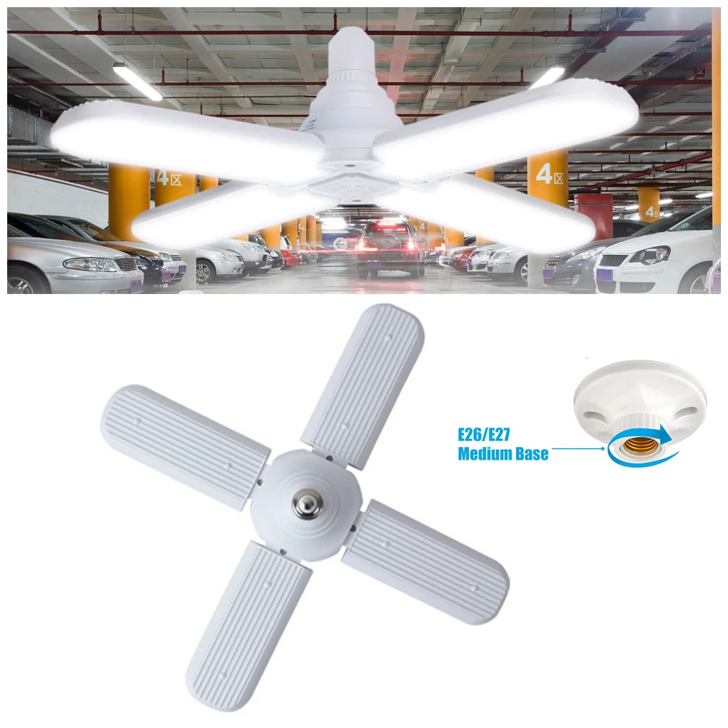 

Светодиодная потолочная лампа для гаража E26 E27, регулируемая 4-панесветильник лампа для подвесного светильника с винтовой розеткой, светиль...