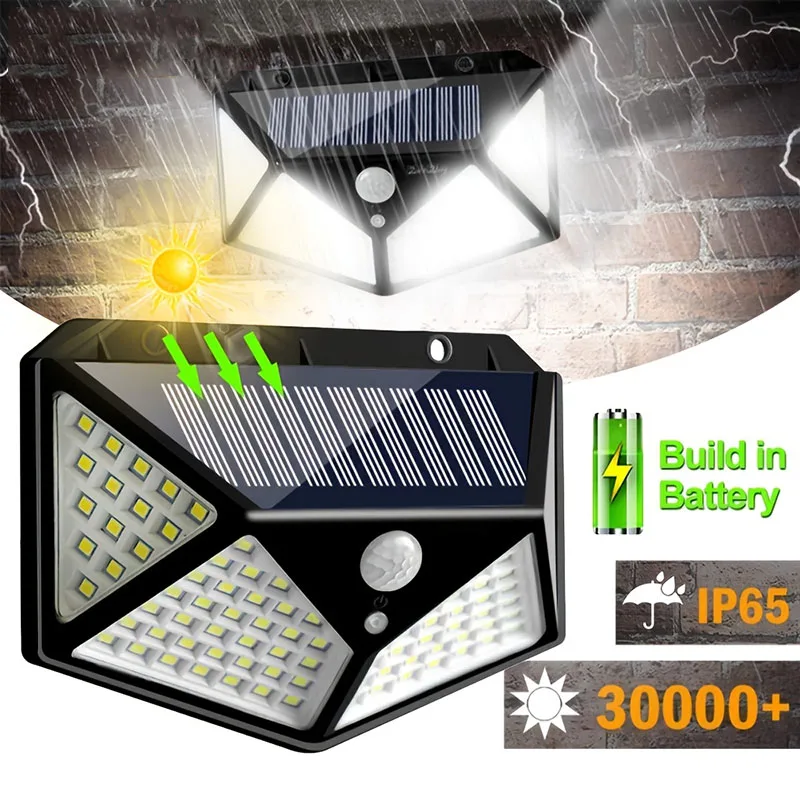

Настенный светильник на солнечной батарее, 100 светодиодов, IP65, 3 умных режима