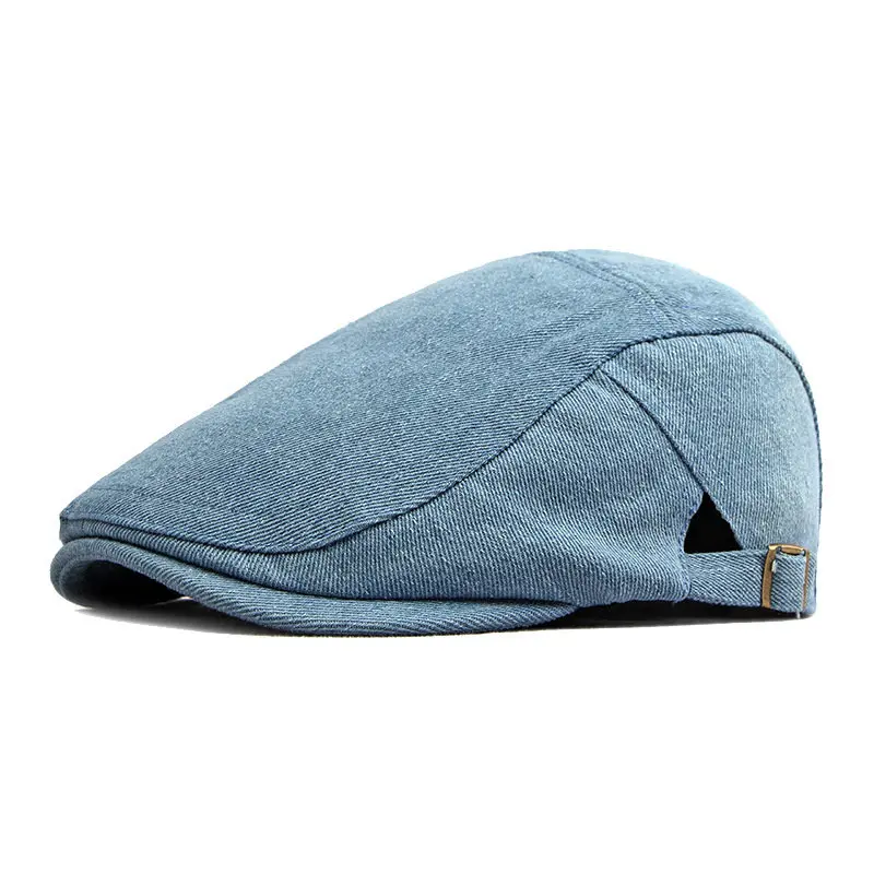 

Four Seasons Denim Solid Newsboy Caps Flat Peaked Cap Men and Women Painter Beret Hats 138