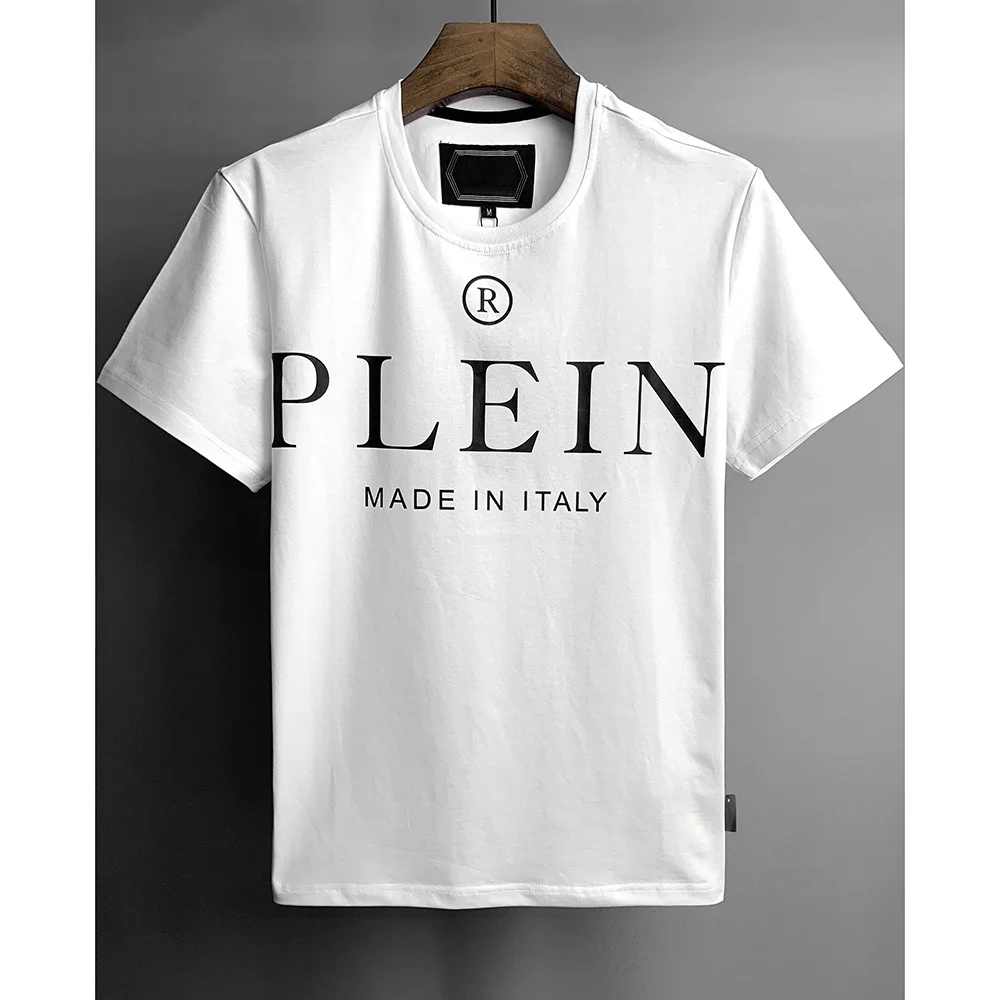 

Мужская футболка с круглым вырезом, короткая простая футболка из чистого хлопка с буквенным принтом, лето 2023