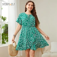 keby zj plus size dresses women print mini dress 2022 spring summer green chiffon casual short dress plus size womens clothing