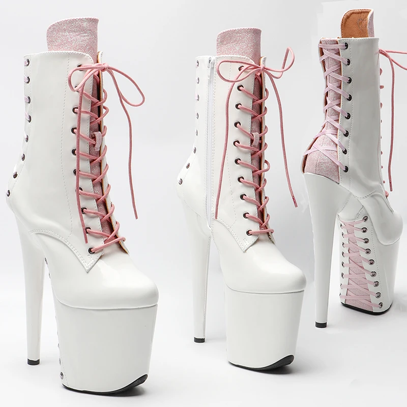 Leecabe 20CM/8inches Patent PU Pole dancing shoes High Heel platform Boots  Pole Dance boots