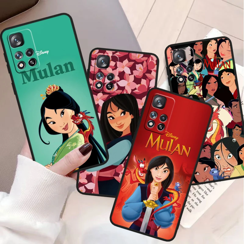 Мягкий ударопрочный черный чехол для телефона Disney Mulan Princess Xiaomi Redmi 12 9C 9 Note 13 11S 11 10