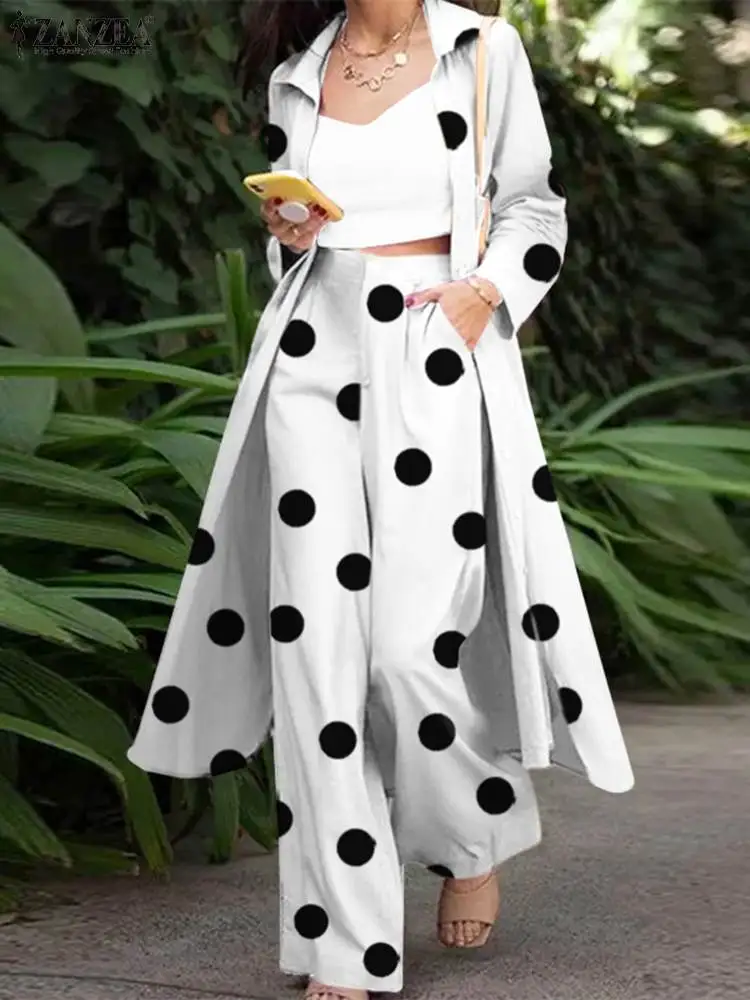 

Women Matching Sets ZANZEA Stylish Printed Tracksuit 2PCS Polka Dot Long Sleeve Blouses Long Pants Female Urban Outifits Oversiz