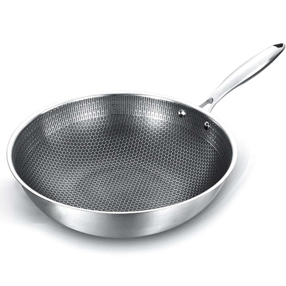 

32cm Uncoated Pan,Stainless steel Wok ,Honeycomb design,Uniform heating,For Electric, Induction and Gas Stoves