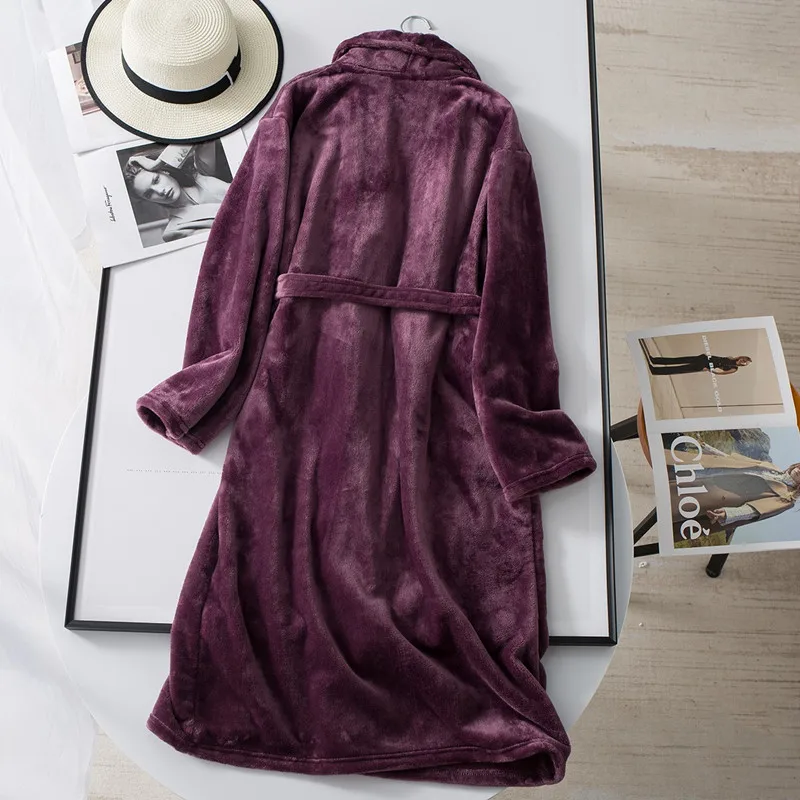 Nightgown For Female  Solid Color Flannel Comfortable Winter Thickening Sleeping Robe Women