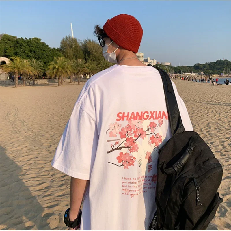 Футболка мужская с коротким рукавом модная Свободная рубашка в гонконгском