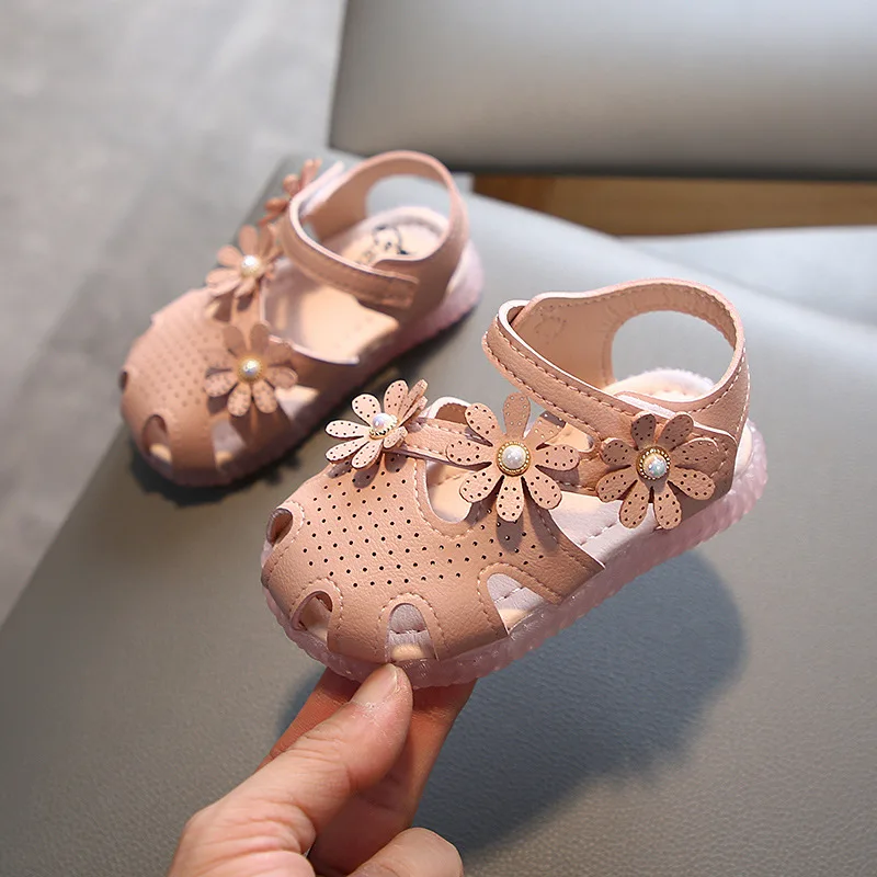 

Little Girls Solid Flower Pink Fashion Kids Sandals Summer Baby Girls First Walker Shoes Spring Cute Mary Janes Drop Shipping PU